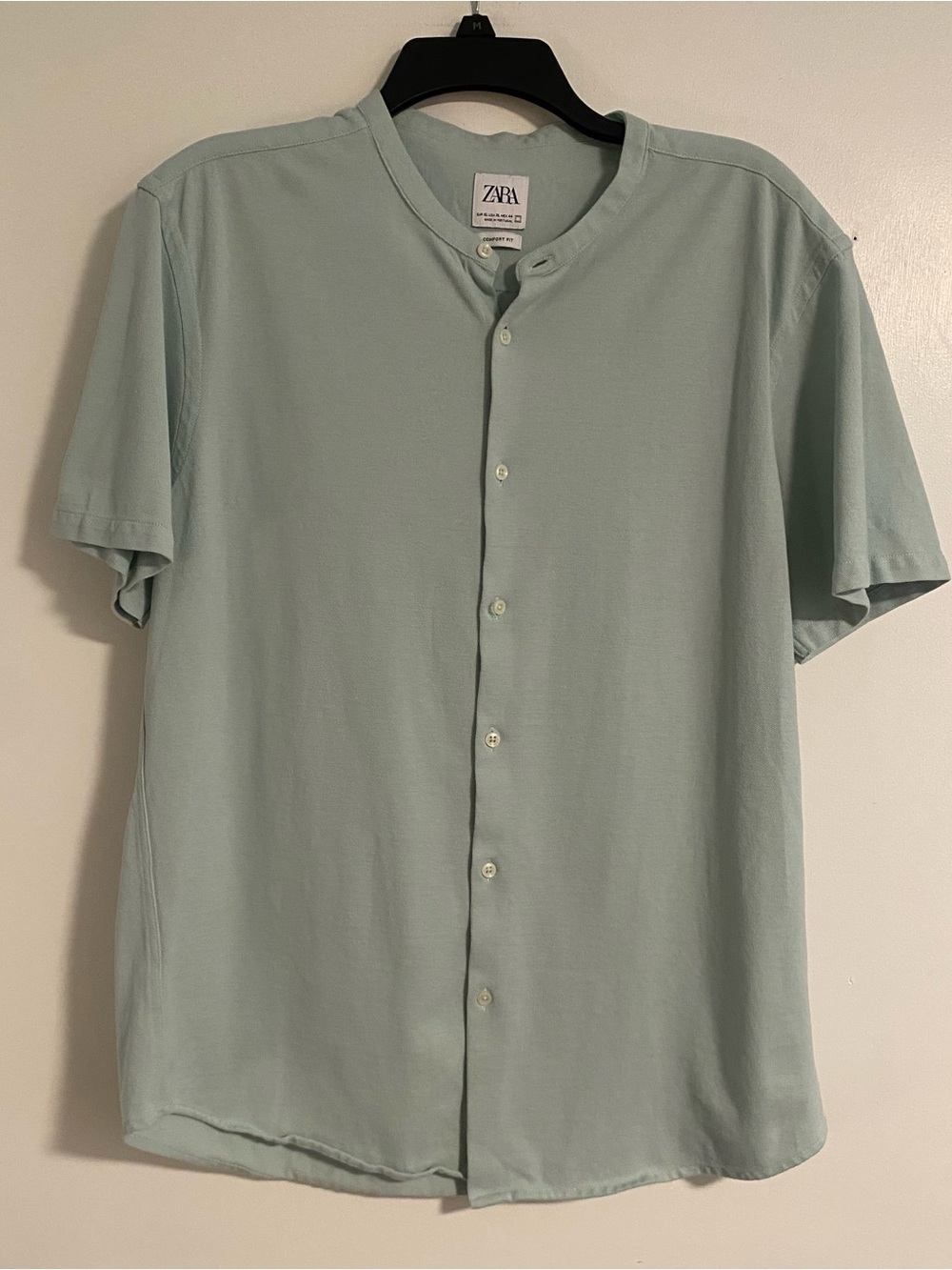 NWOT Zara Shirt Men’s XL 100% Cotton Band Collar Short Sleeve Blue Beach Golf